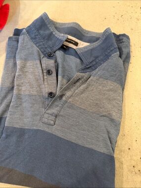 Travis Mathew Blue Striped Henley Shirt